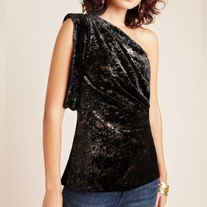 Anthropologie Eva Franco Black and Gold Sleeveless Off The Shoulder Blouse sz M
